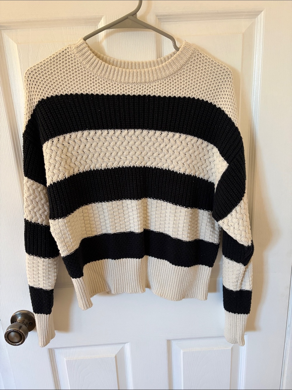 a new day Black and Cream Wide-Striped Crewneck Sweater